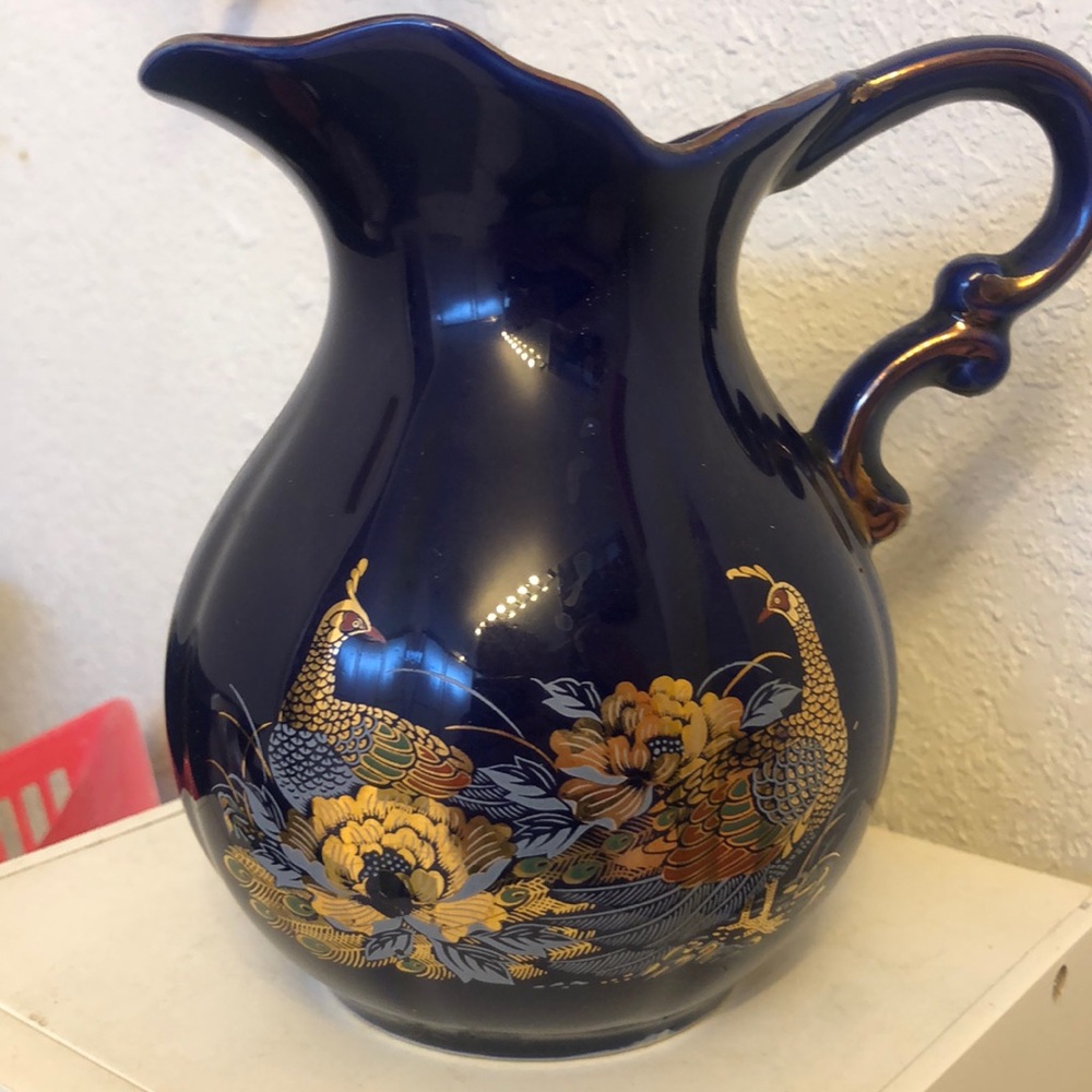 Japanese Cobalt Blue Peacock Pitcher